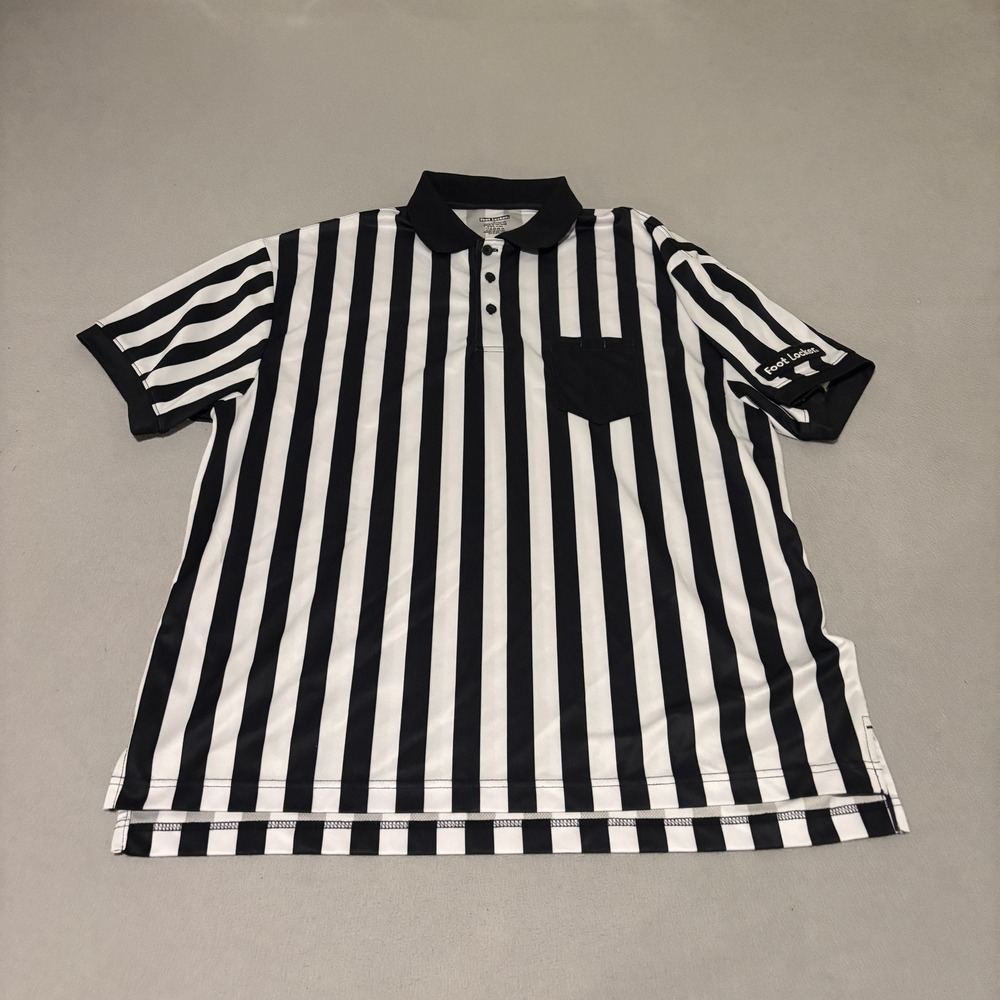 Foot Locker Mens Employee Uniform Referee Polo Shirt Large Black White Striped
